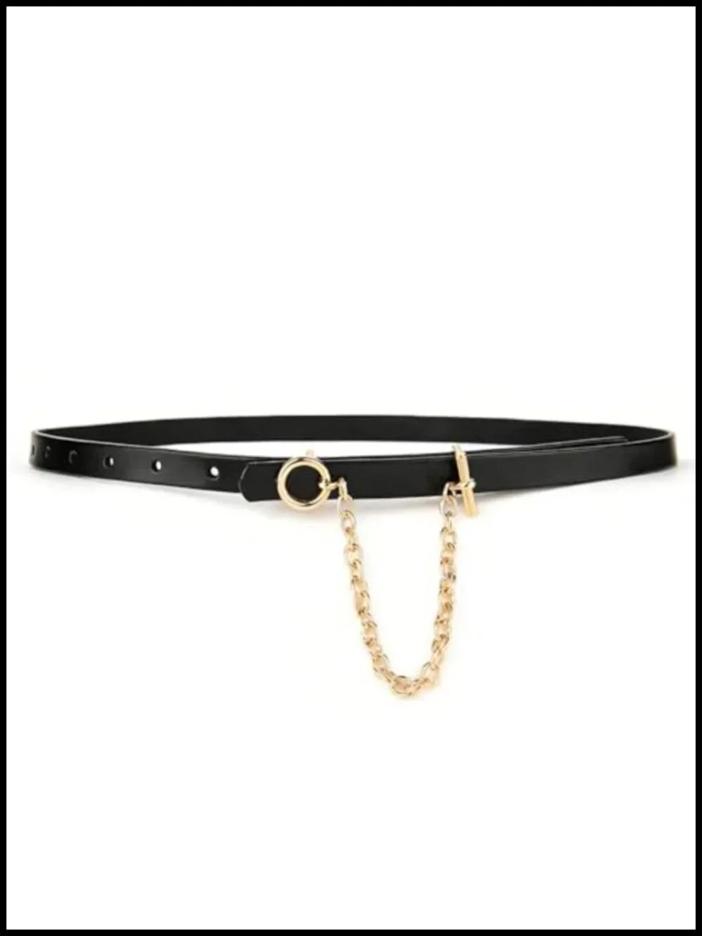 Stylish Skinny Cowhide Split Leather Belt with Chain & Gold Buckle
